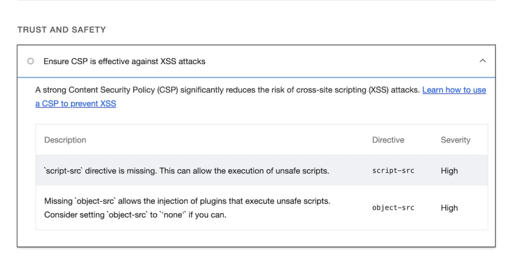 Lighthouse CSP Warning