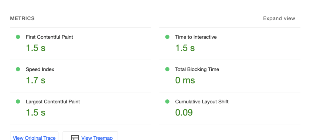 LightHouse Report running in Chrome