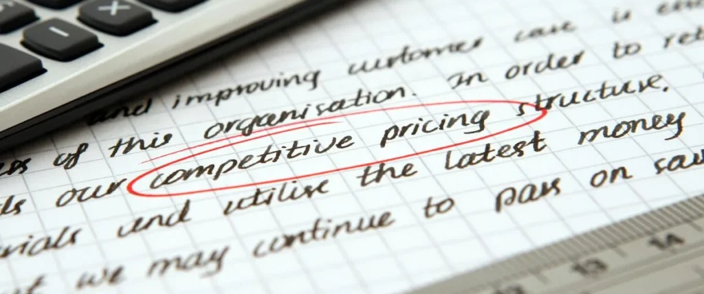 Note with competive pricing circle in red